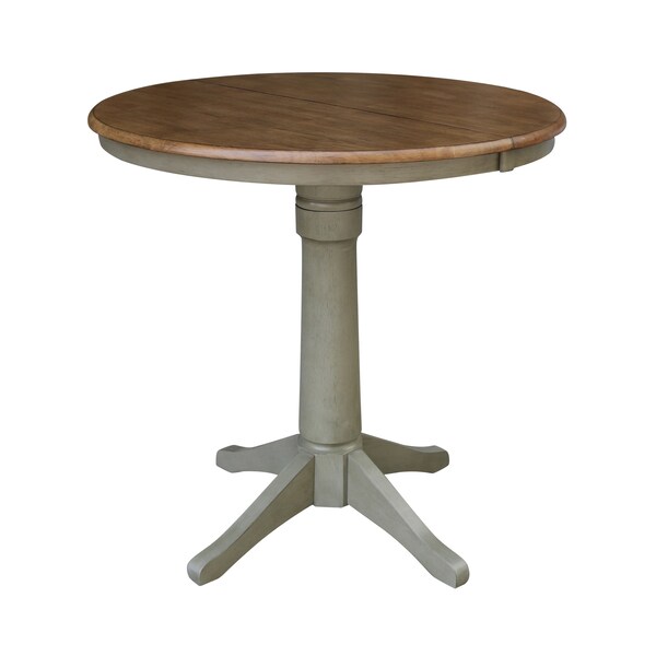 International Concepts Round 36 in Rd Extension Dining Table, 2 X-Back Counter Ht Stools, Hickory/Stone, 36 in W, 48 in L - K41-36RXT-27B-S6132-2