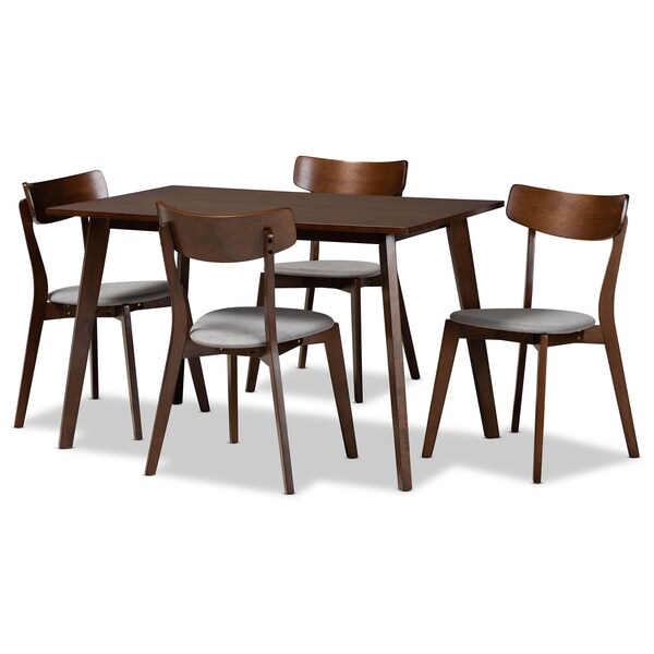 Baxton Studio Nori Light Grey Upholstered and Walnut Wood 5-Piece Dining Set - 168-10814-10807