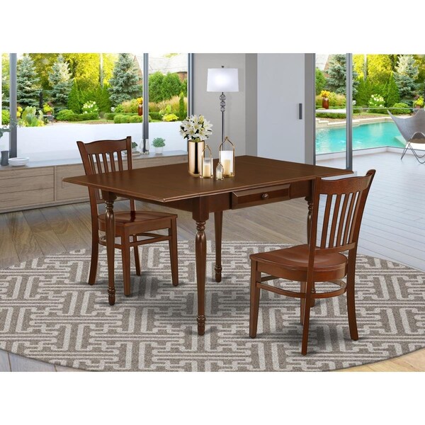 East West Furniture 3 Piece Monza Dining Room Table Set - Mahogany - MZGR3-MAH-W