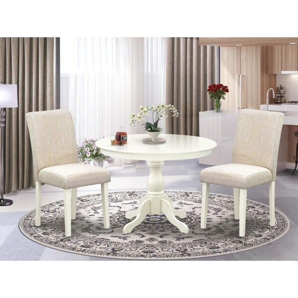 East West Furniture 3 Piece Hartland Dining Room Set - Linen White - HBBA3-LWH-01