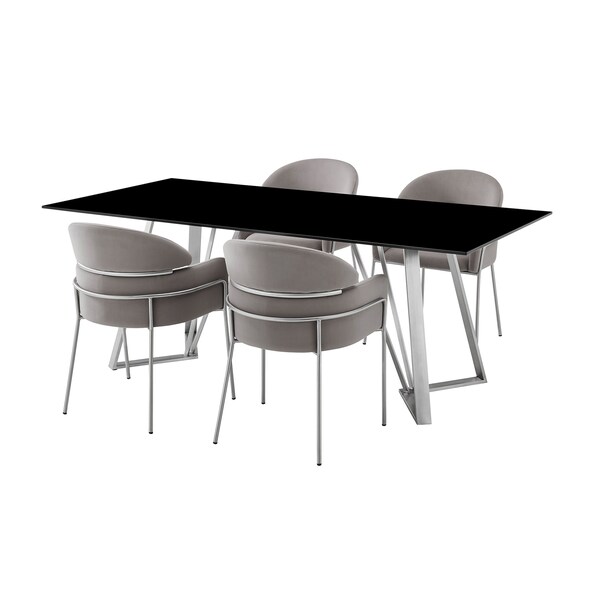 Armen Living Cressida and Portia Gray Fabric 5 Piece Rectangular Dining Set - SETCSDI5PTGR