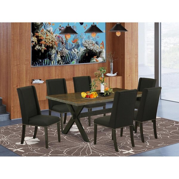 East West Furniture 7 Piece X-Style Small Dining Table Set - Black - X677FL624-7