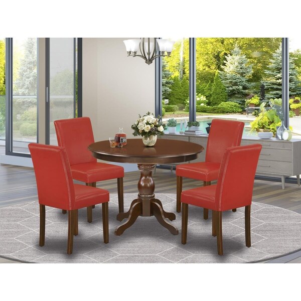 East West Furniture 5 Piece Hartland Dining Room Table Set - Mahogany - HBAB5-MAH-72