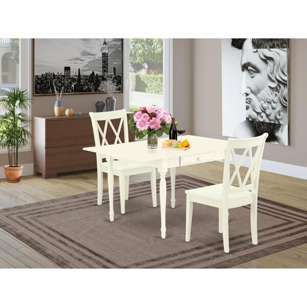 East West Furniture 3 Piece Monza Dining Room Table Set - Linen White - MZCL3-LWH-W