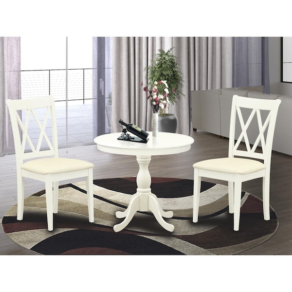 East West Furniture 3 Piece Antique Dinning Room Table Set - Linen White - AMCL3-LWH-C