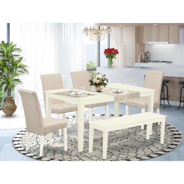East West Furniture 6 Piece Capri Dining Set - Linen White - CABA6-LWH-01