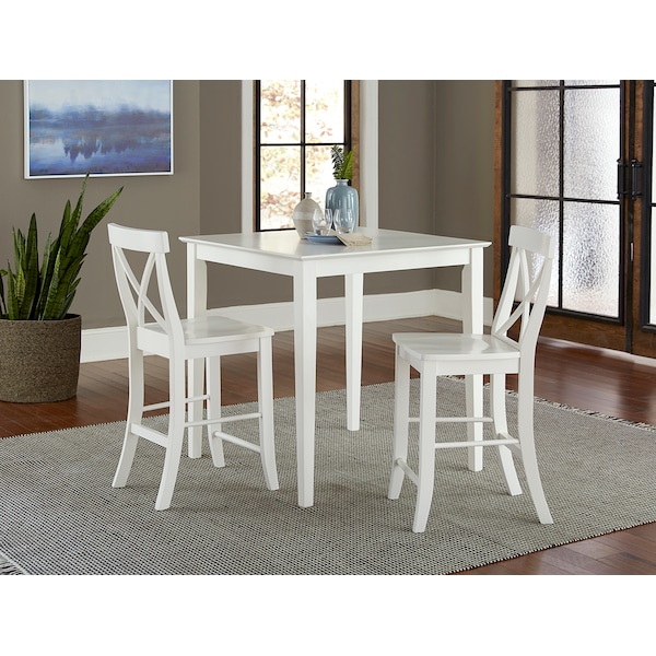 International Concepts Square 36X36 Counter Height Dining Table, 2 X-Back Counter Height Stools, White, 36 in W, 36 in L - K08-3636-S6132-2