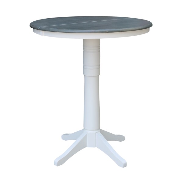 International Concepts Round 36 in Rd Extend Dining Table, 2 X-Back Bar Ht Stools, White/Heather Gray, 36 in W, 48 in L - K05-36RXT-27B-S6133-2