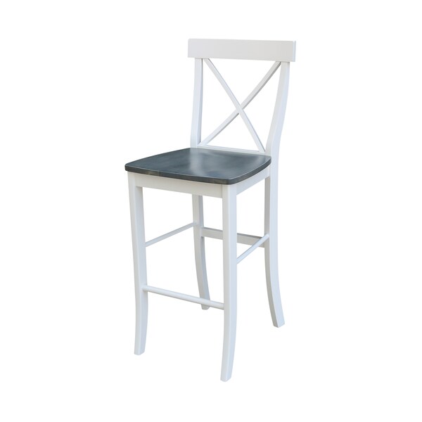 International Concepts Round 36 in Rd Extend Dining Table, 2 X-Back Bar Ht Stools, White/Heather Gray, 36 in W, 48 in L - K05-36RXT-27B-S6133-2