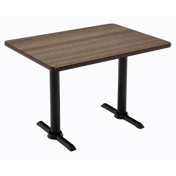 Kfi Rectangle KFI Mode 30" x 60" Conference Table, Studio Teak Finish, Black T-leg Base, Bistro Height - T3060-B2065-BK-7960K-38