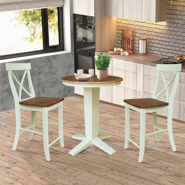 Whitewood Industries Rectangular Fixed Top Table W/ 2 Counter Height Stools, 30 in W, 35.9 in L, 30 in H, Parawood - K79-30RT-23B-S6132-2