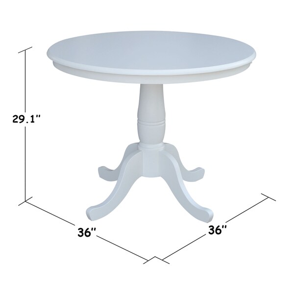 International Concepts Round 36 in Round Top Pedestal Table, 28.9 inH, White, 36 in W, 36 in L, 29.1 in H, Wood, White - K08-36RT