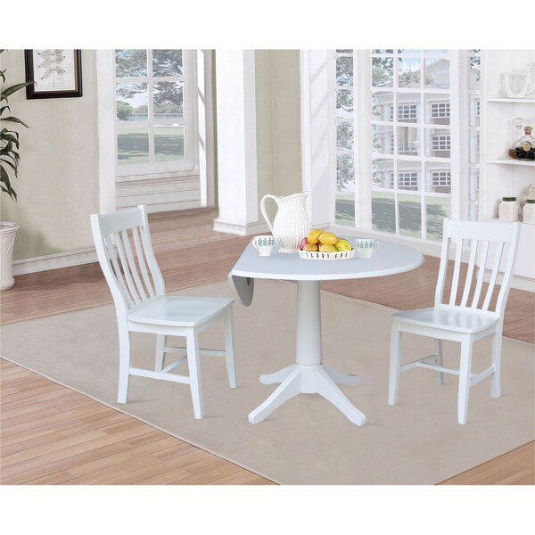 International Concepts Round 42, Round Top Pedestal Table with 2 Chairs, White, 42 in W, 42 in L, 30.3 in H, Wood, White - K08-42DPT-27B-C61-2
