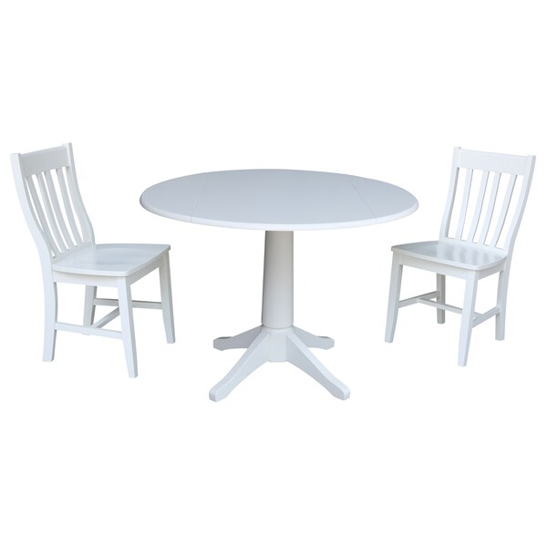 International Concepts Round 42, Round Top Pedestal Table with 2 Chairs, White, 42 in W, 42 in L, 30.3 in H, Wood, White - K08-42DPT-27B-C61-2