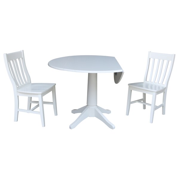 International Concepts Round 42, Round Top Pedestal Table with 2 Chairs, White, 42 in W, 42 in L, 30.3 in H, Wood, White - K08-42DPT-27B-C61-2