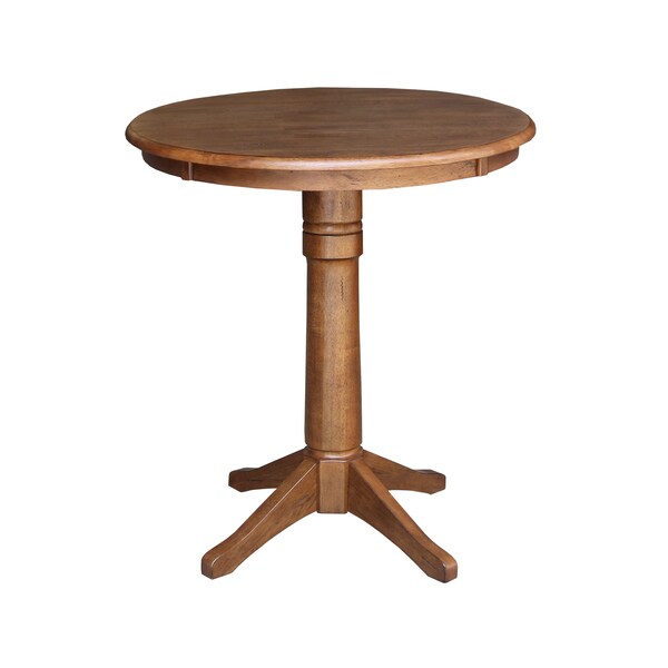International Concepts Round 30 in Rd Ped Gathering Ht Table, 2 San Remo Stools, Distressed Oak, 30 in W, 30 in L, 35.9 in H - K42-30RT-27B-S102-2