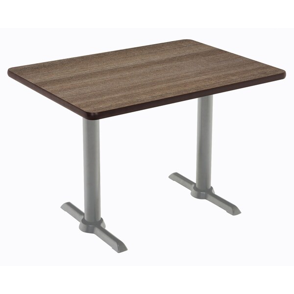Kfi Rectangle KFI Mode 30" x 48" Conference Table, Studio Teak Finish, Silver T-leg Base, Bistro Height - T3048-B2065-SL-7960K-38