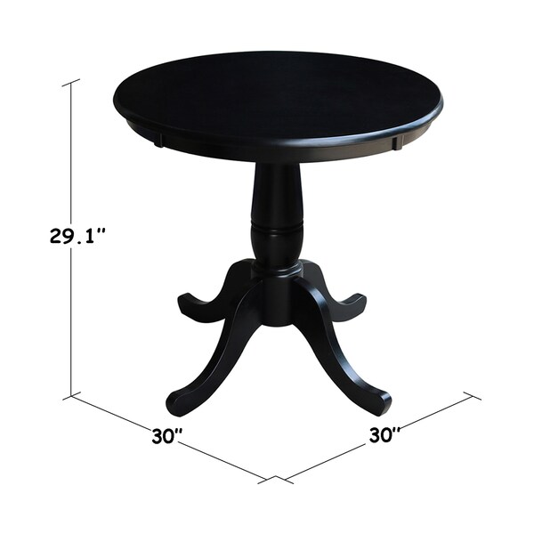 International Concepts Round 30 in Round Top Pedestal Table, 28.9 inH, Black, 30 in W, 30 in L, 28.9 in H, Wood, Black - K46-30RT