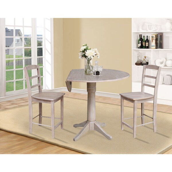 International Concepts Round 42 in Rd Pedestal Gathering Ht Table, 2 Counter Ht Stools, Gray Taupe, 42 in W, 42 in L, Wood - K09-42DPT-27B-S402-2