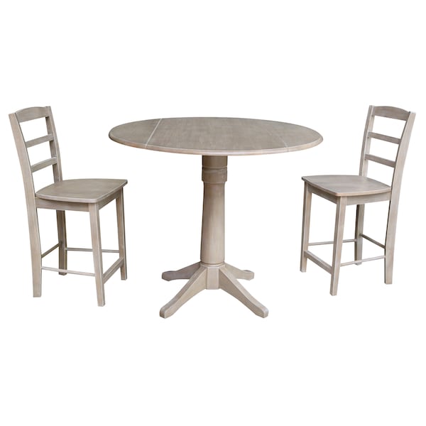 International Concepts Round 42 in Rd Pedestal Gathering Ht Table, 2 Counter Ht Stools, Gray Taupe, 42 in W, 42 in L, Wood - K09-42DPT-27B-S402-2