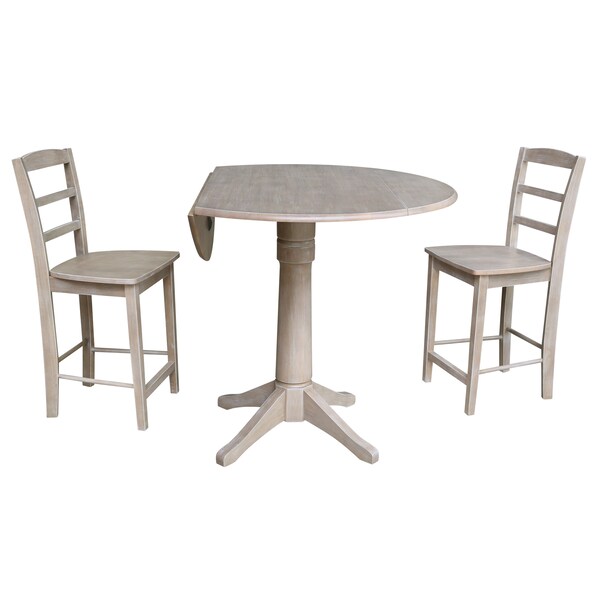 International Concepts Round 42 in Rd Pedestal Gathering Ht Table, 2 Counter Ht Stools, Gray Taupe, 42 in W, 42 in L, Wood - K09-42DPT-27B-S402-2