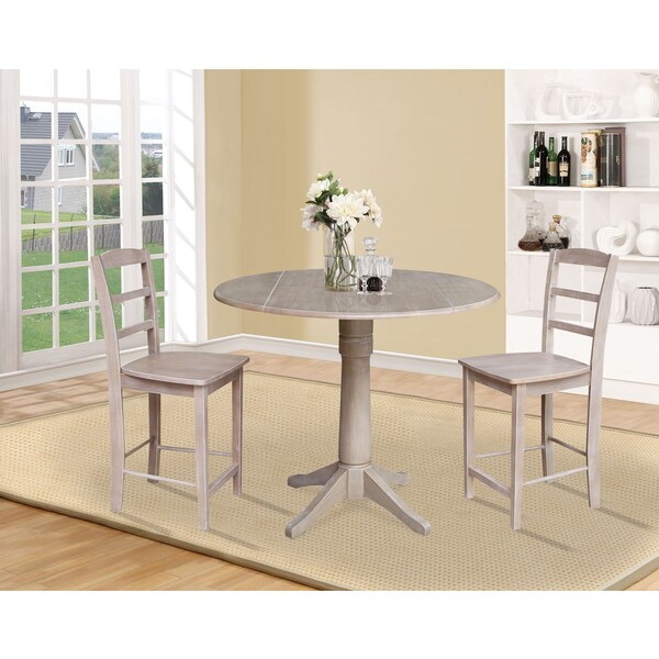 International Concepts Round 42 in Rd Pedestal Gathering Ht Table, 2 Counter Ht Stools, Gray Taupe, 42 in W, 42 in L, Wood - K09-42DPT-27B-S402-2