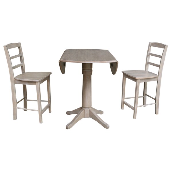 International Concepts Round 42 in Rd Pedestal Gathering Ht Table, 2 Counter Ht Stools, Gray Taupe, 42 in W, 42 in L, Wood - K09-42DPT-27B-S402-2