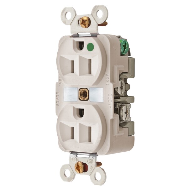 Hubbell Wiring Device-Kellems Straight Blade Devices, Receptacles, Duplex, Hospital MRI Grade, 15A 125V, 2-Pole 3-Wire Grounding, 5-15R, Light Almond - HBL8200LAMRI