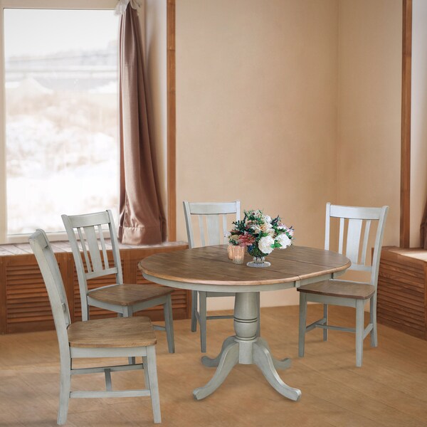 International Concepts Round 36 in Rd Extension Dining Table, 4 San Remo Chairs, Hickory/Stone, 36 in W, 48 in L, 29.3 in H - K41-36RXT-C10-4