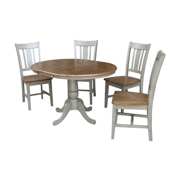 International Concepts Round 36 in Rd Extension Dining Table, 4 San Remo Chairs, Hickory/Stone, 36 in W, 48 in L, 29.3 in H - K41-36RXT-C10-4