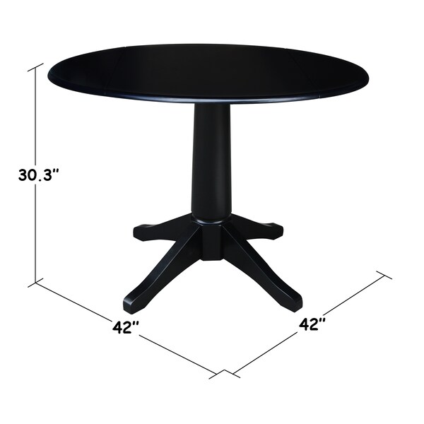 International Concepts Round 42 in Round Dual Drop Leaf Pedestal Table, 30.3 inH, Black, 42 in W, 42 in L, 30.3 in H, Wood - K46-42DPT-27B