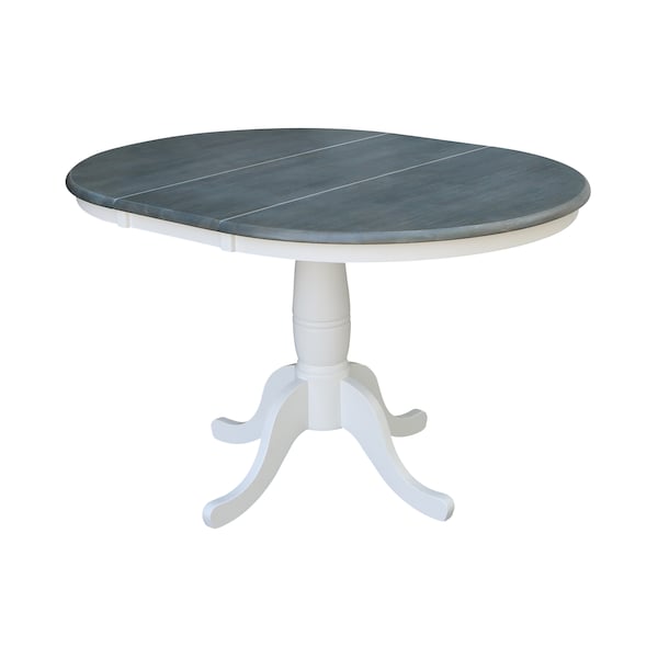 International Concepts Round 36 in Rd Extension Dining Table, 2 Emily Chairs, White/Heather Gray, 36 in W, 48 in L, Wood - K05-36RXT-C617-2