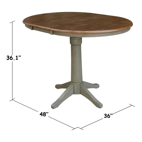 International Concepts Round 36 in Rd Top Ped Table, 12 in Leaf, Counter Ht, Hickory/Stone, 36 in W, 48 in L, 36.1 in H - K41-36RXT-27B-6B