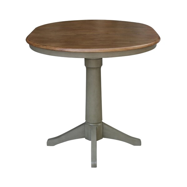 International Concepts Round 36 in Rd Top Ped Table, 12 in Leaf, Counter Ht, Hickory/Stone, 36 in W, 48 in L, 36.1 in H - K41-36RXT-27B-6B
