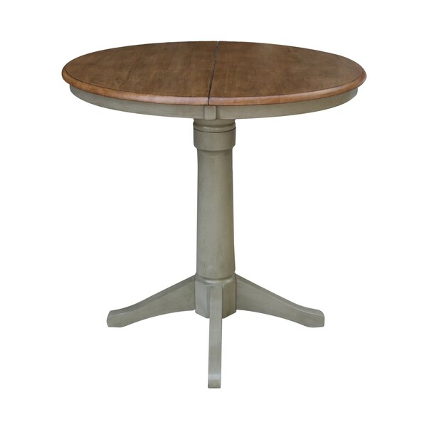 International Concepts Round 36 in Rd Top Ped Table, 12 in Leaf, Counter Ht, Hickory/Stone, 36 in W, 48 in L, 36.1 in H - K41-36RXT-27B-6B