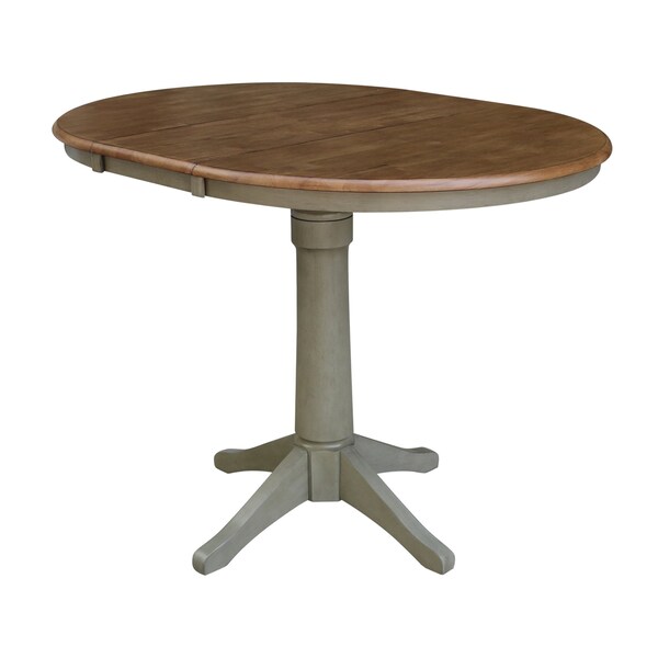 International Concepts Round 36 in Rd Top Ped Table, 12 in Leaf, Counter Ht, Hickory/Stone, 36 in W, 48 in L, 36.1 in H - K41-36RXT-27B-6B