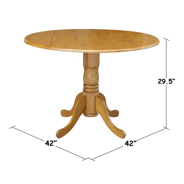 International Concepts Round 42 in Round Dual Drop Leaf Pedestal Table, Oak, 42 in W, 42 in L, 29.5 in H, Wood, Oak - T04-42DP
