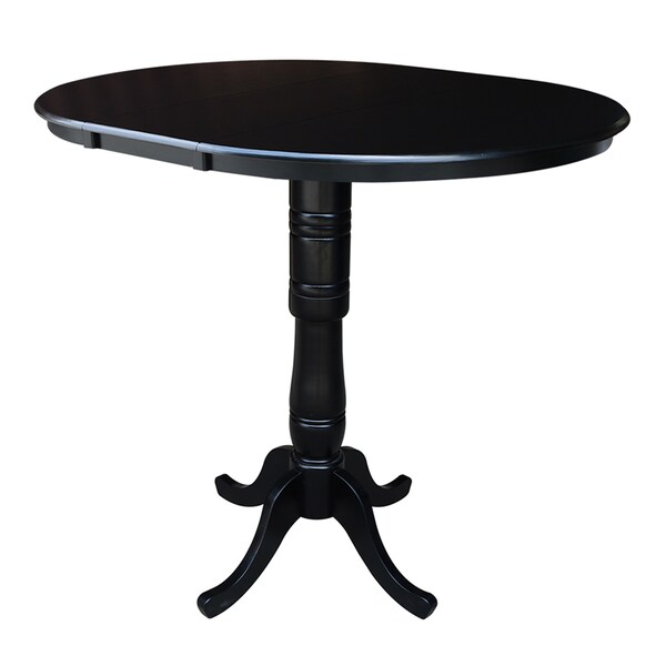 International Concepts Round 36 in Rd Top Pedestal Table, 12 in Leaf, 40.9 inH, Adjustable Height, Black, 36 in W, 48 in L - K46-36RXT-6B-2