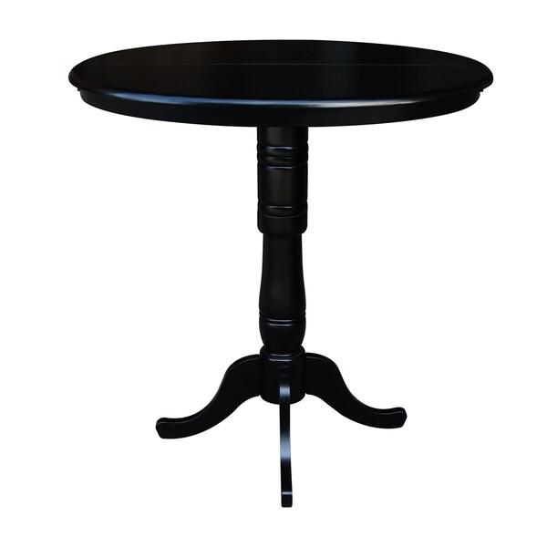 International Concepts Round 36 in Rd Top Pedestal Table, 12 in Leaf, 40.9 inH, Adjustable Height, Black, 36 in W, 48 in L - K46-36RXT-6B-2