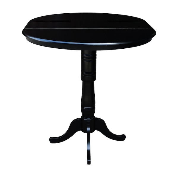 International Concepts Round 36 in Rd Top Pedestal Table, 12 in Leaf, 40.9 inH, Adjustable Height, Black, 36 in W, 48 in L - K46-36RXT-6B-2