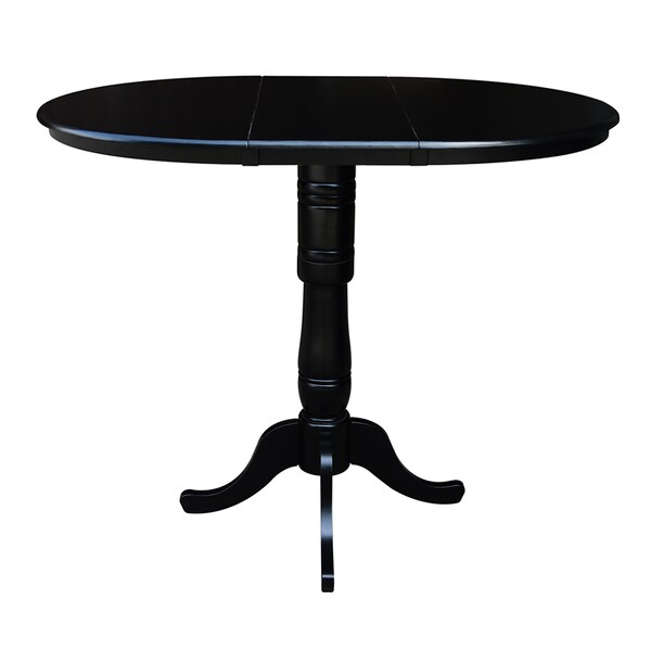 International Concepts Round 36 in Rd Top Pedestal Table, 12 in Leaf, 40.9 inH, Adjustable Height, Black, 36 in W, 48 in L - K46-36RXT-6B-2