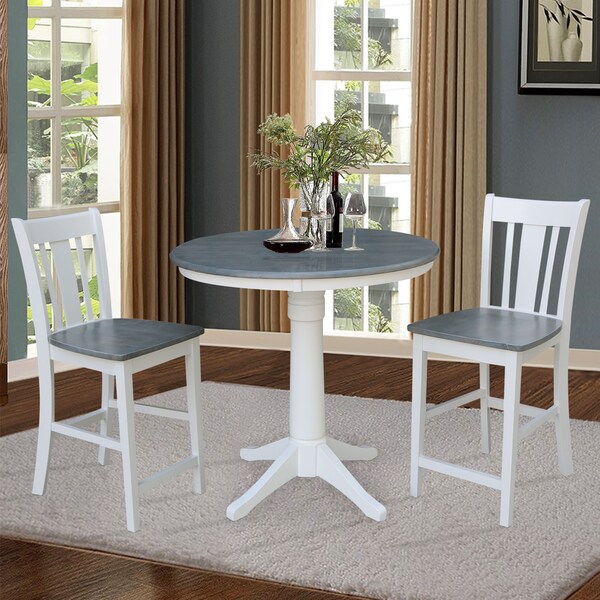 International Concepts Round 36 in Rd Ped Gathering Ht Table, 2 San Remo Stools, White/Heather Gray, 36 in W, 36 in L, Wood - K05-36RT-27B-S102-2