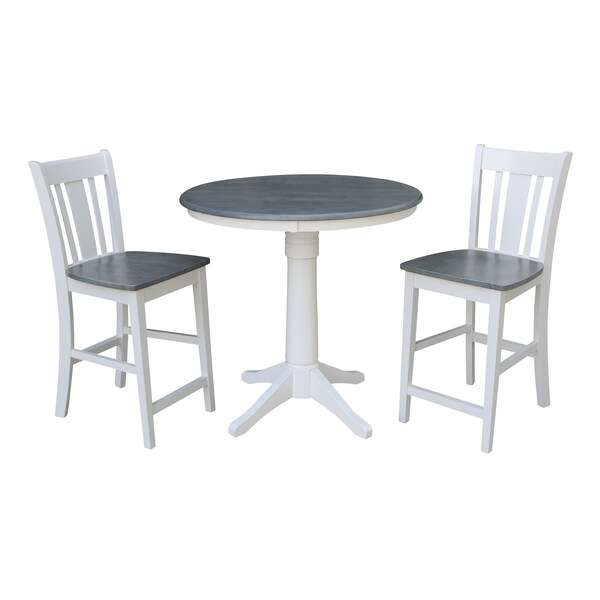International Concepts Round 36 in Rd Ped Gathering Ht Table, 2 San Remo Stools, White/Heather Gray, 36 in W, 36 in L, Wood - K05-36RT-27B-S102-2
