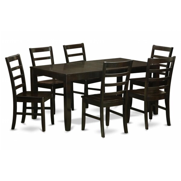 East West Furniture 7 Piece Dining Set-Table With Leaf and 6 Dining Chairs - LYPF7-CAP-W