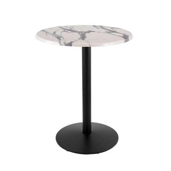 Holland Bar Stool Co 42" Tall OD214 Black Table Base 22" Diameter 30" Diameter White Marble Top by the HollBar Stool Co. - OD214-2242BWOD30RWM