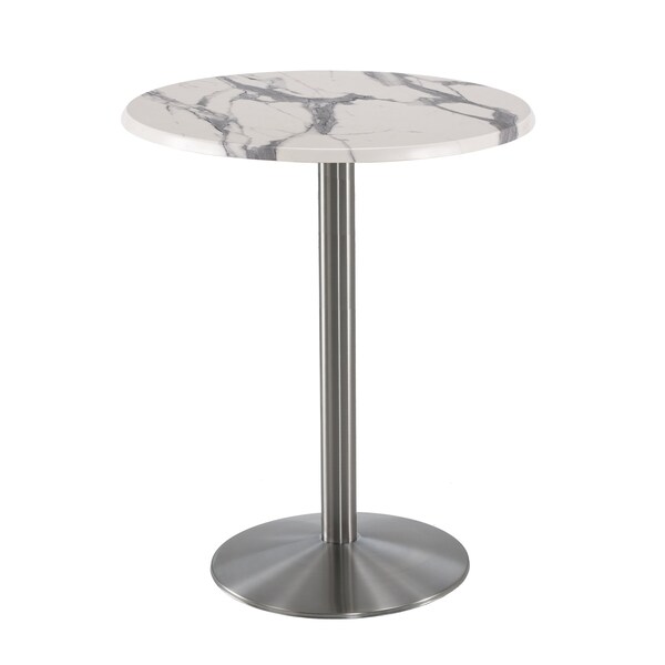 Holland Bar Stool Co 42" Tall OD214 Stainless Steel Table Base 22" Diameter 30" Diameter White Marble Top - OD214-2242SSOD30RWM