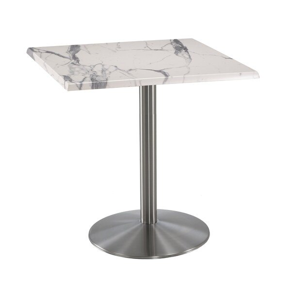 Holland Bar Stool Co 36" Tall OD214 Stainless Steel Table Base 22" Diameter 30"x30" Square White Marble Top - OD214-2236SSOD30SQWM