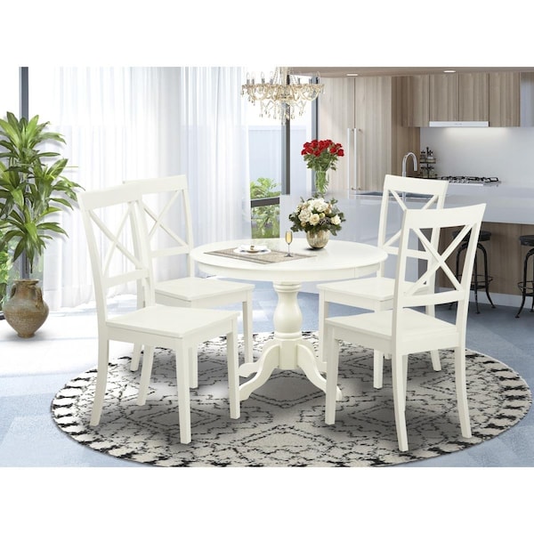 East West Furniture 5 Piece Hartland Kitchen Furniture Set - Linen White - HBBO5-LWH-W
