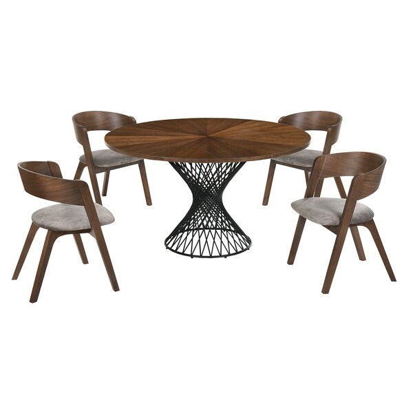 Armen Living Cirque and Jackie 5 Piece Walnut Round Dining Set - SETCQDIWA5E