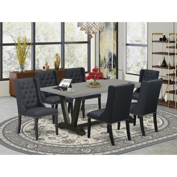 East West Furniture 7 Piece V-Style Kitchen Table Set - Wire Brush Black - V697FO624-7